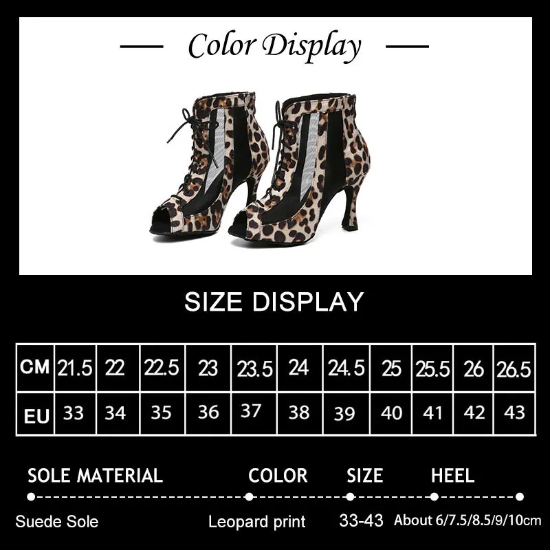 SWDZM Women Latin Dance Shoes Jazz Tango Dance Shoes for Ladies Leopard High Heels Salsa Dancing New Ballroom Boots Indoor