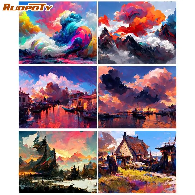 

RUOPOTY 40x50 Painting By Numbers Diy Handpainted Drawing By Numbers Landscapes Color cloud Coloring By Number Artwork