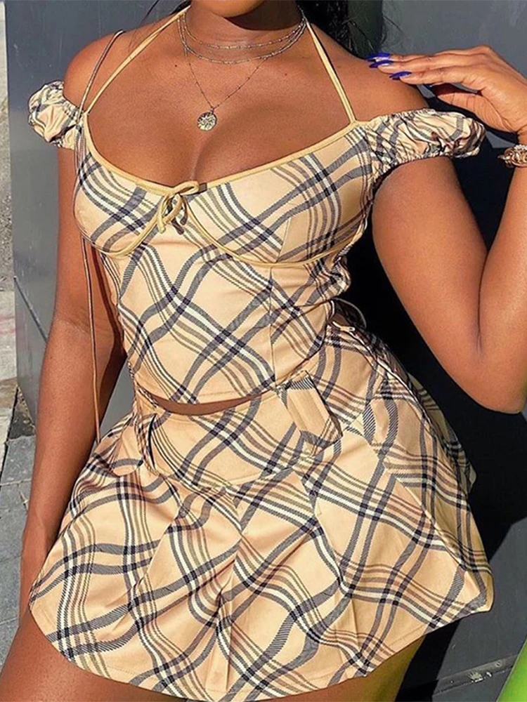 Женская плиссированная юбка в клетку с высокой талией | одежда