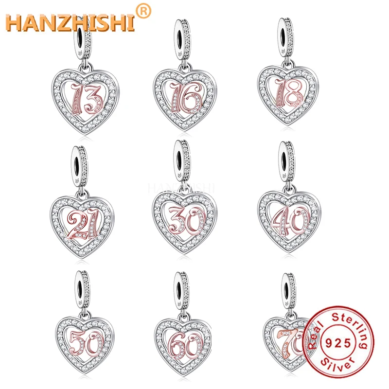 

13th 16th 18th 21th 30th 40th 50th 60th 70th Charms Fit Original Bracelet Necklace Jewelry 925 Sterling Silver Umuber Beads