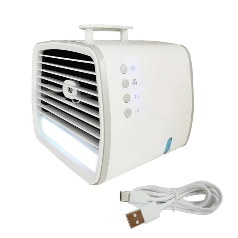 

Portable Air Conditioner Fan Mini Air Cooler Super Quiet Desk Fan Spray Humidifier 3 Speeds 7 Colors LED Light for Drop Shipping