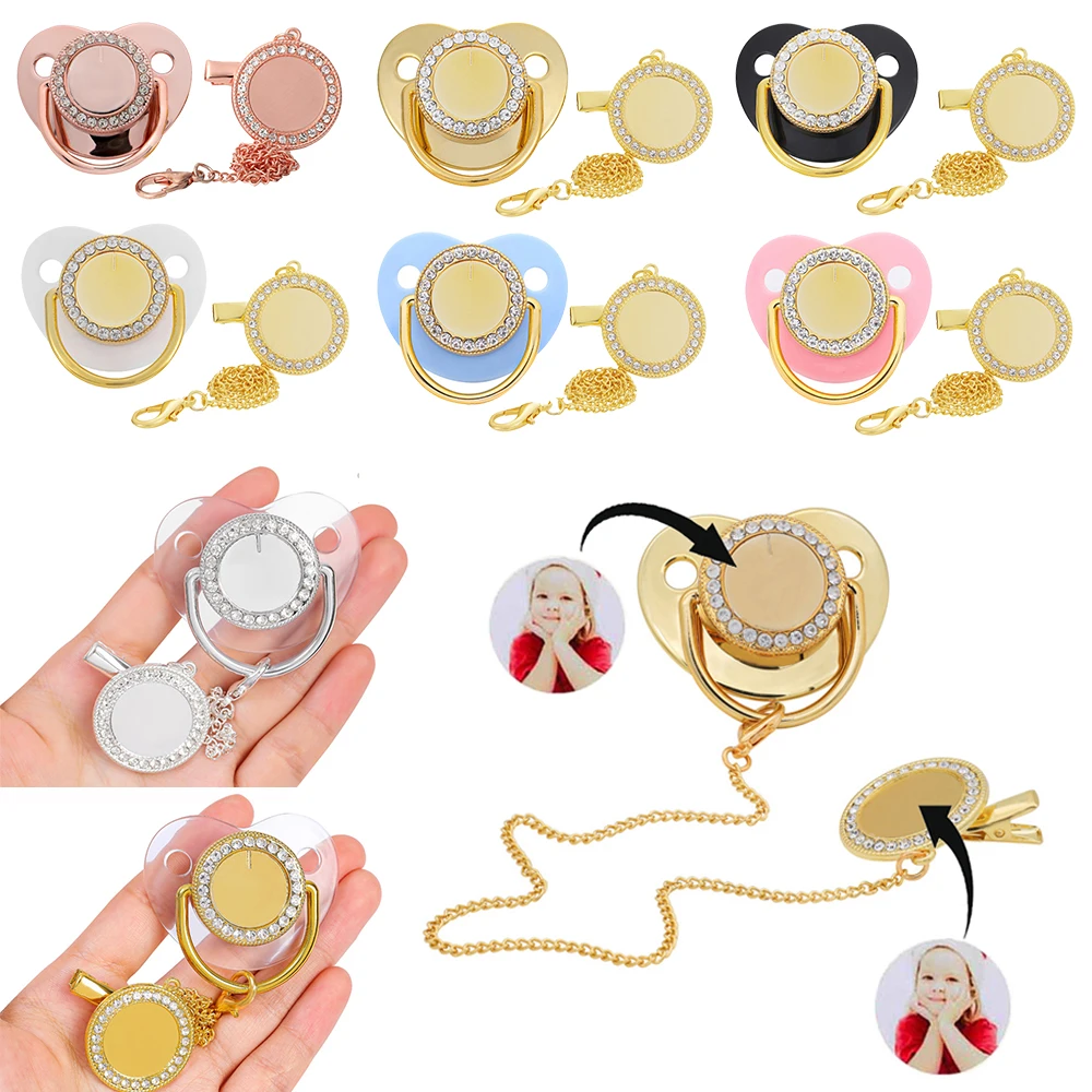 

12 Colors Personalized Blank Baby Pacifier BPA Free Silicone Gold Bling Infant Nipple Newborn Dummy Soother Baby Shower Gift