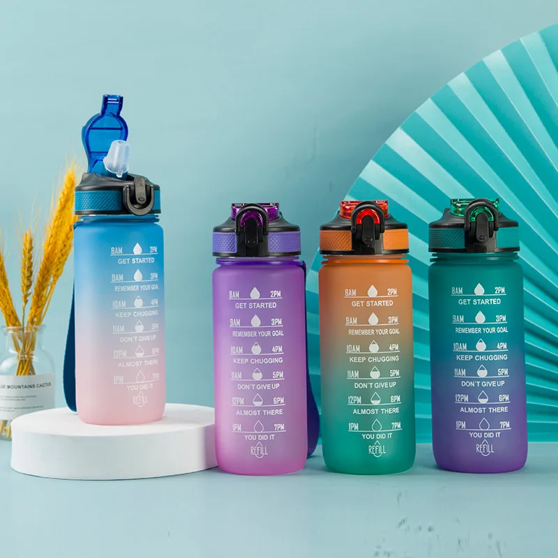 

Portable Motivational Sports Water Bottle with Time Marker, Leak-proof Cup for Outdoor Sport Fitness, 600ml