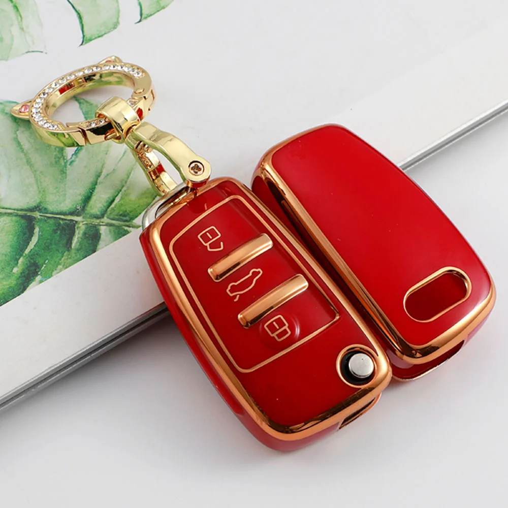 

For Audi A1 A3 A4 A5 A6 A7 Q3 Q5 S6 B6 B7 B8 C6 8P 8V 8L TT RS Car TPU Folding Key Case Bag Cover Shell Keychain Protector