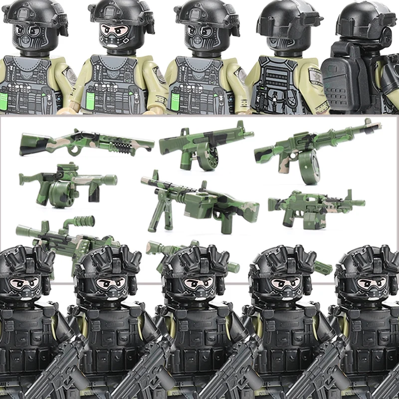 

Modern Military Army Soldiers Figures SWAT Camouflage Special Forces Police Building Blocks Weapons Gun Equipment Bricks Toys