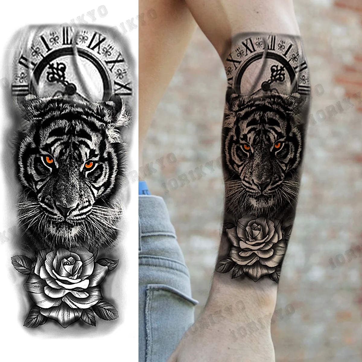 Временные татуировки для мужчин 3D тигр Лев компас цветок имитация Креста