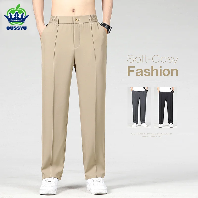 

Summer Men's Stretch Casual Pants Thin Business Elastic Waist Trousers Male Khaki Loose Straight Pant Clothing Plus Size M-4XL