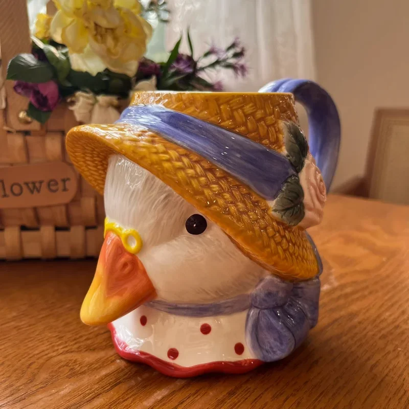 Креативная керамическая чашка с изображением гуся 500 мл большая емкость бытовая