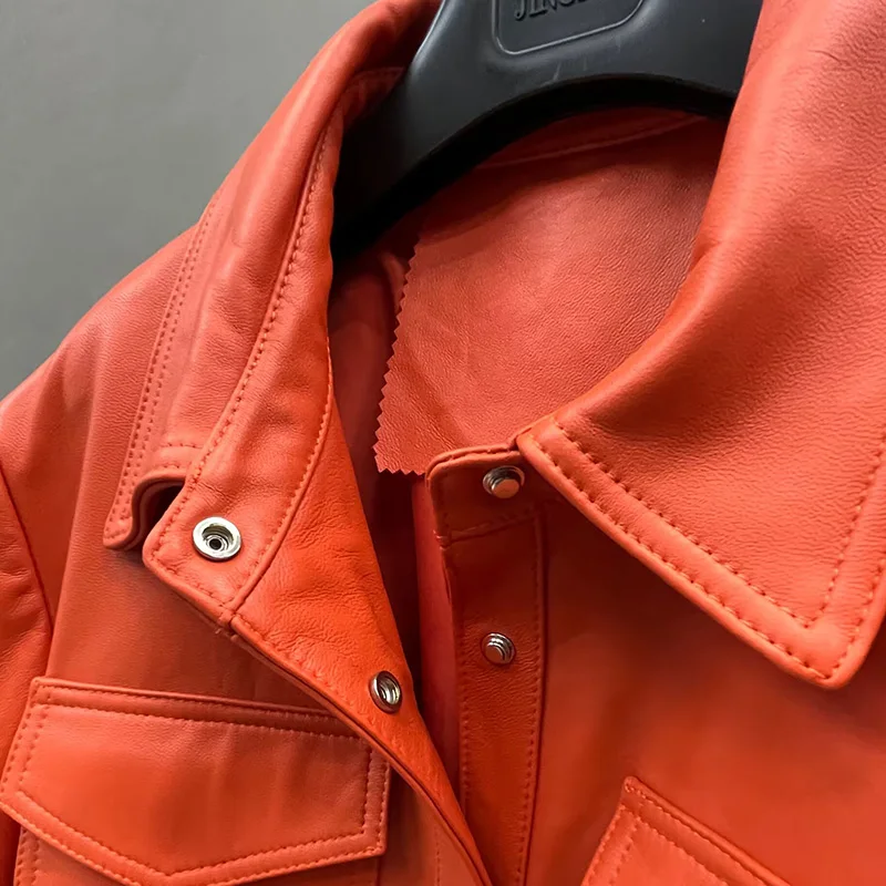 Genuine Sheepskin Leather Jackets 2023 Medium Length Lady Trench Coat With Belt Turn Down Collar FG5451