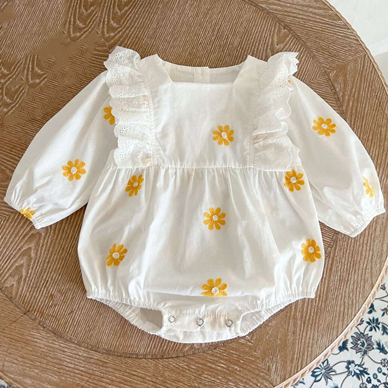 

Комбинезоны с длинным рукавом для новорожденных девочек, однотонные ромперы, одежда на весну-осень