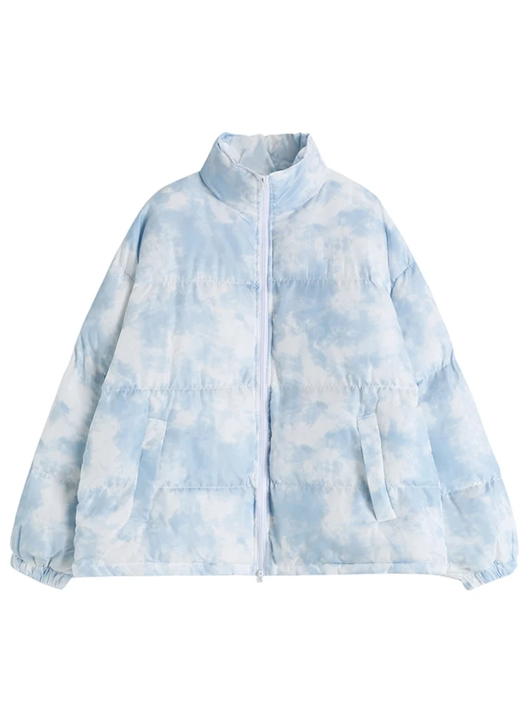 

Women Elegant Short Cotton Jacket Coat 2022 Winter Zippers Oversize Warm Thick Loose Tie-Dyed Female Puffer Jacket Cotton-Padded