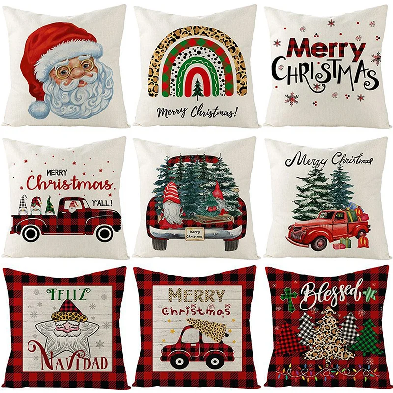 

Merry Christmas Home Decoration Pillow Case Santa Claus Tree Deer Cushion Cover New Year Xmas Polyester Sofa Pillowcase 45x45cm