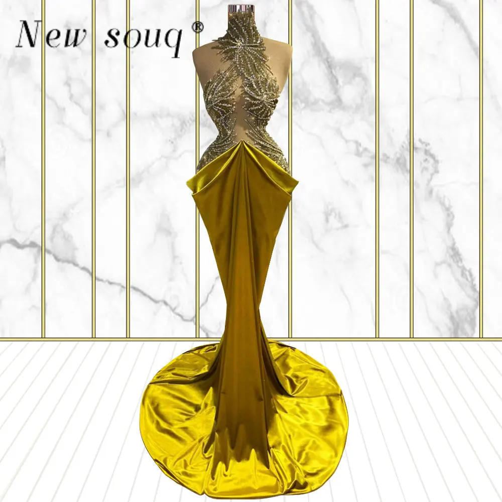 

Dubai Vintage High Neck Evening Dresses Mermaid Robes De Soiree Formal Gowns Women Party Wear Long Prom Dresses Custom Made 2022