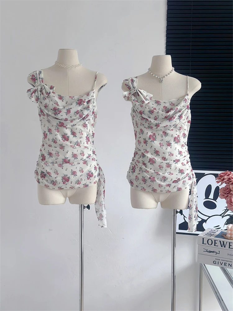 Женский укороченный топ в стиле девушки Мори винтажный с цветочным принтом