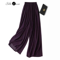 silk plaid qiaoqi elastic waist loose large skirt pants fall elegant 100natural mulberry silk wide leg skirt pants in summer