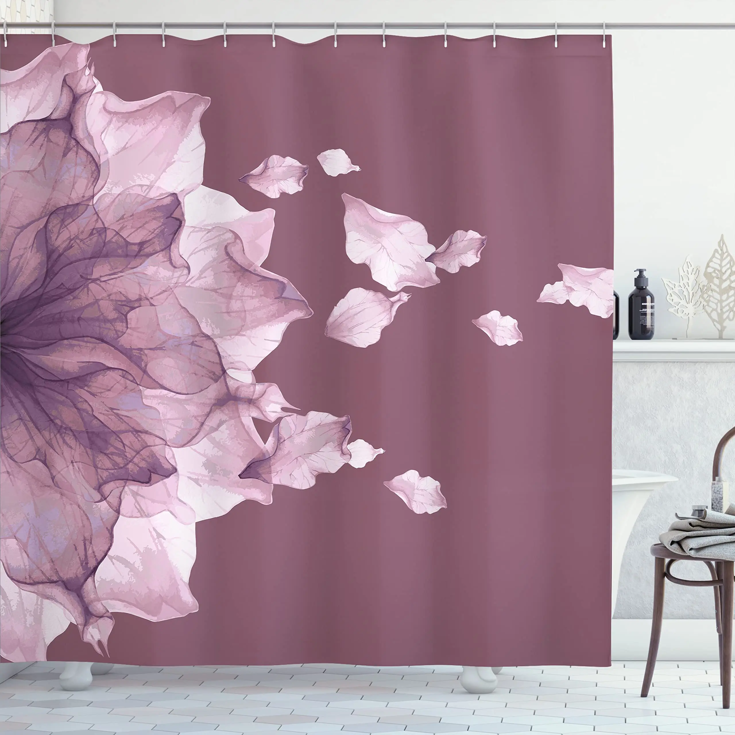 

Flower Shower Curtain,Abstract Modern Futuristic Image with Colored Artwork Polyester Bathroom Curtains Bathtub Decor Water Like