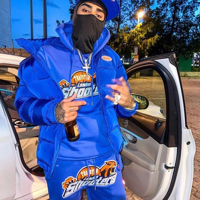 

Blue Men's Suit London New Hooded Tracksuit Set Shooters Top Quality Tiger Head Embroidered Hoodie Fashion Jogger Pants