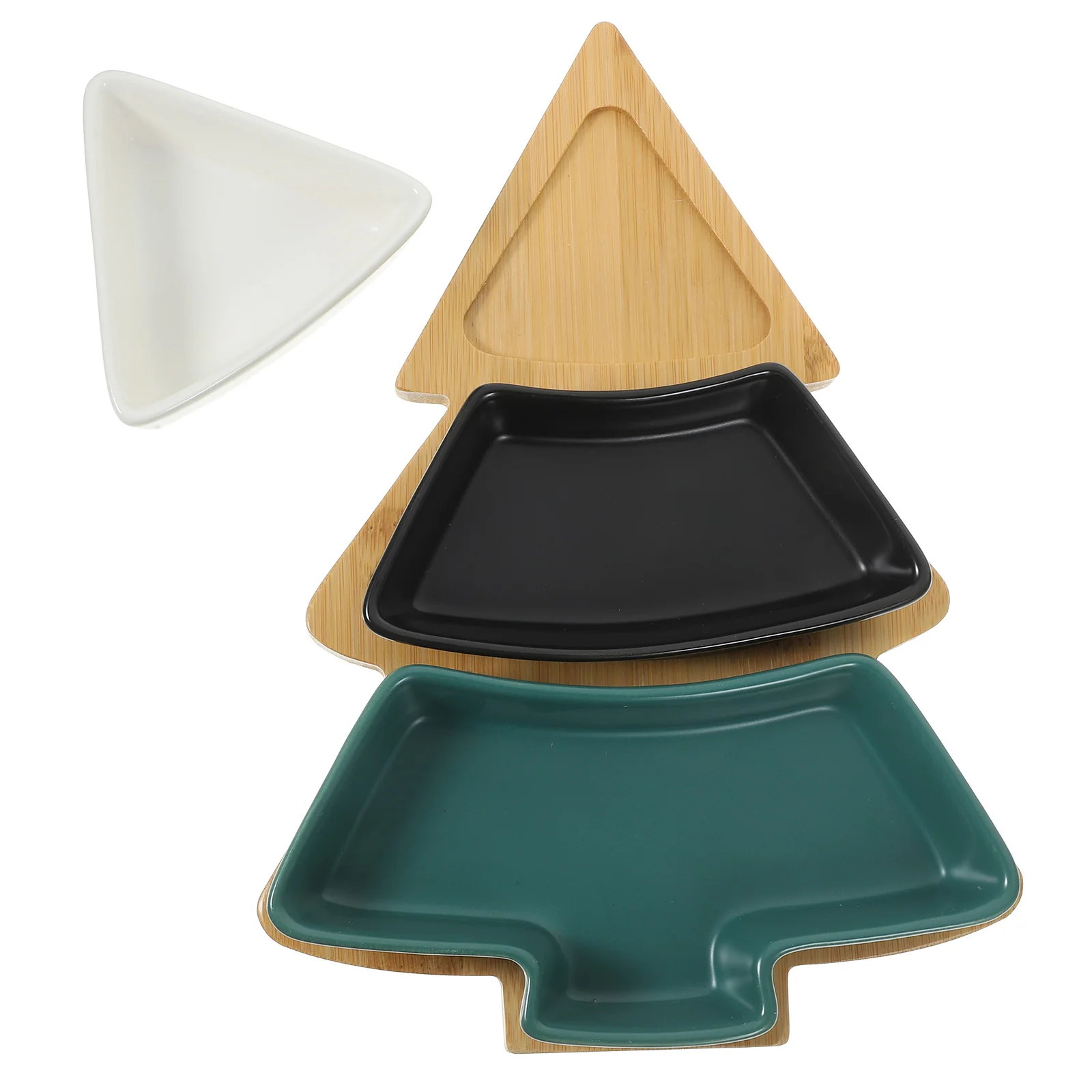 

Christmas Tree Ceramic Dish Tray Removable Snack Platter Cookie Plates Holiday Party Dessert Dinnerware with Bamboo Base Stand