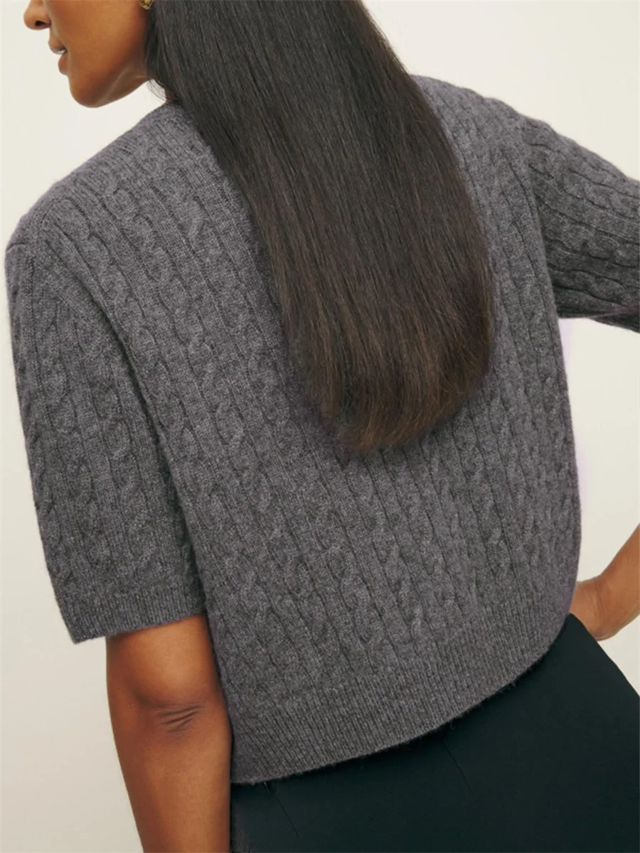 Women Fashion Cashmere Cardigan Solid Color Button Down Short Sleeve Sweater Summer Casual Soft Knit Tops