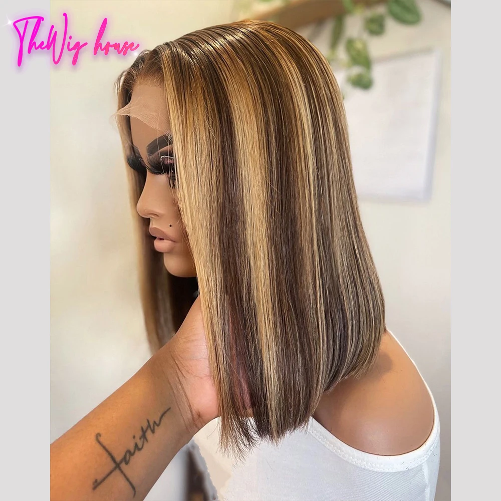 Straight Bob Wig 13X4 Lace Front Wigs For Black Women 4X4 Closure Highlight Wigs Brazilian Short Bob Ombre Human Hair Wig