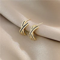 korean fashion ins style simple gold micro inlaid zircon cross stud earrings for womens 2020 jewelry wedding party gift