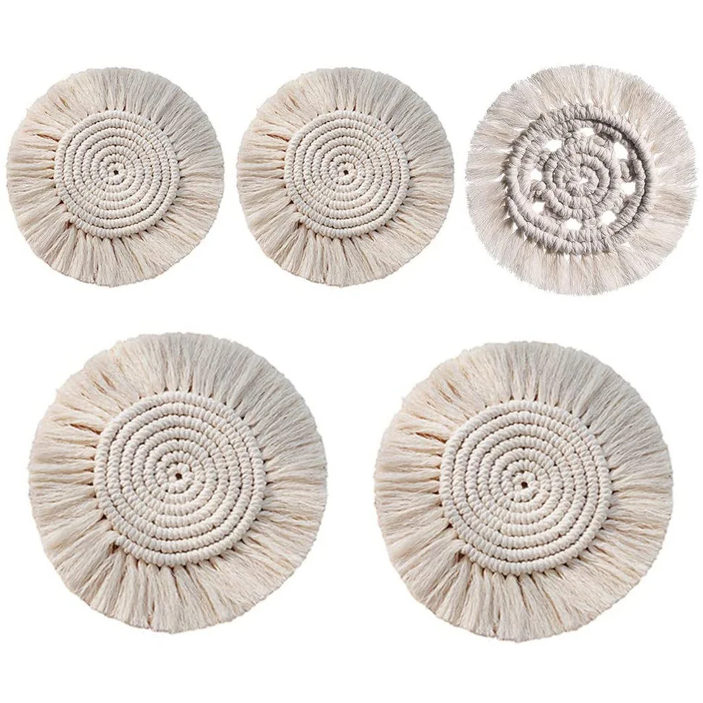 

Round Woven Coasters 5Pcs Hand Woven Placemat Handmade Macrame Coasters Bohemian Style Handmade Placemats