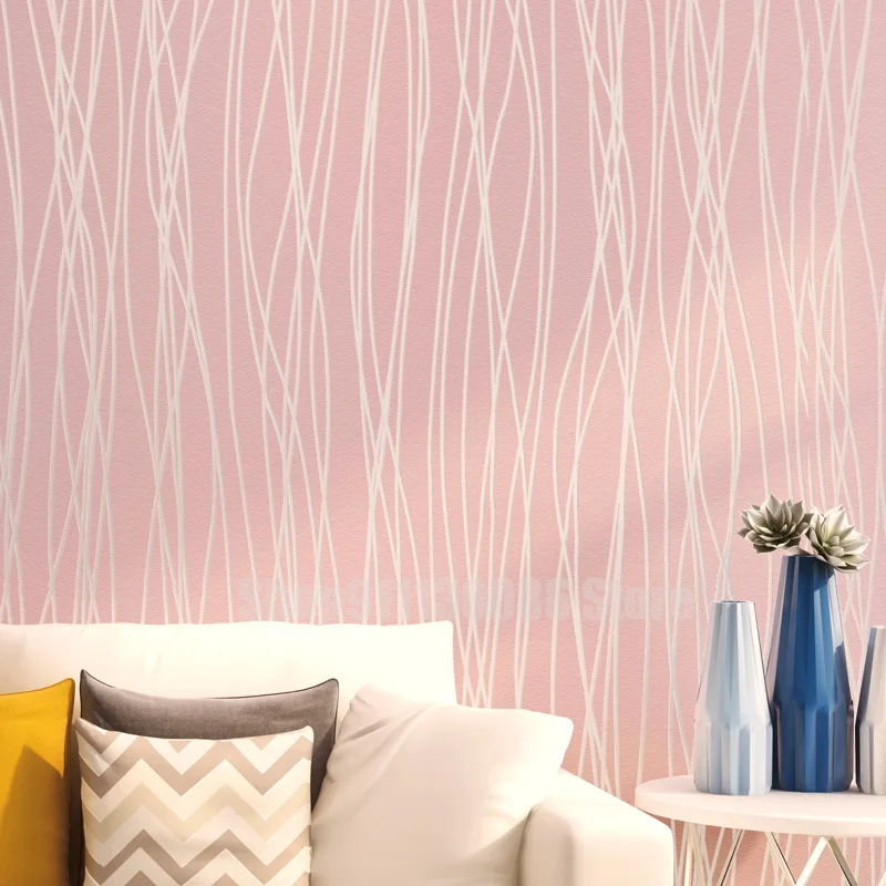 

Pink Blue Stripe 3D Wallpaper Girls Bedroom Wall Paper Roll Flocked Embossed Texture Luxury Modern Stripes Wallpaper Home Decor