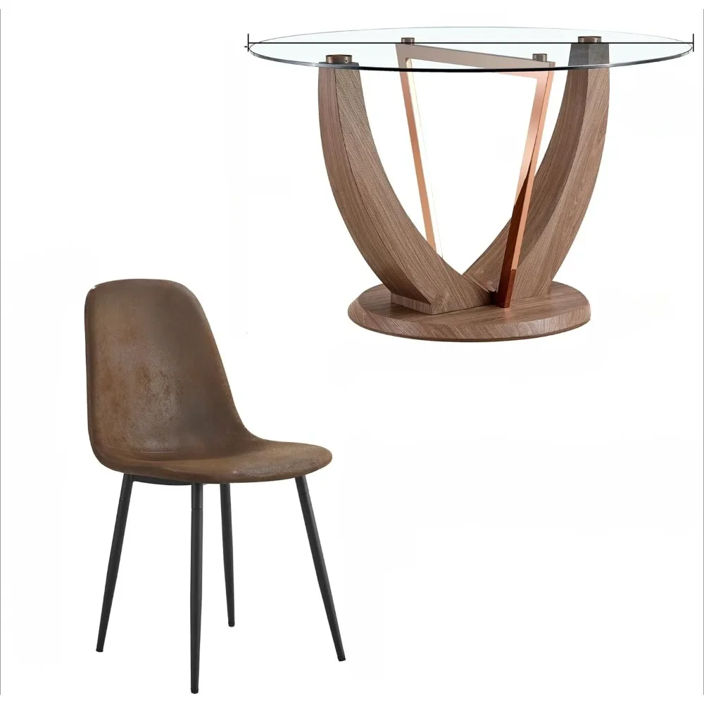 Набор круглых обеденных столов для 4 человек зеркальный коричневый стул квартиры