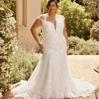 yeeh plus size mermaid wedding dress for bride trumpet lace appliques v neck bridal gown sleeveless low back vestido de novia