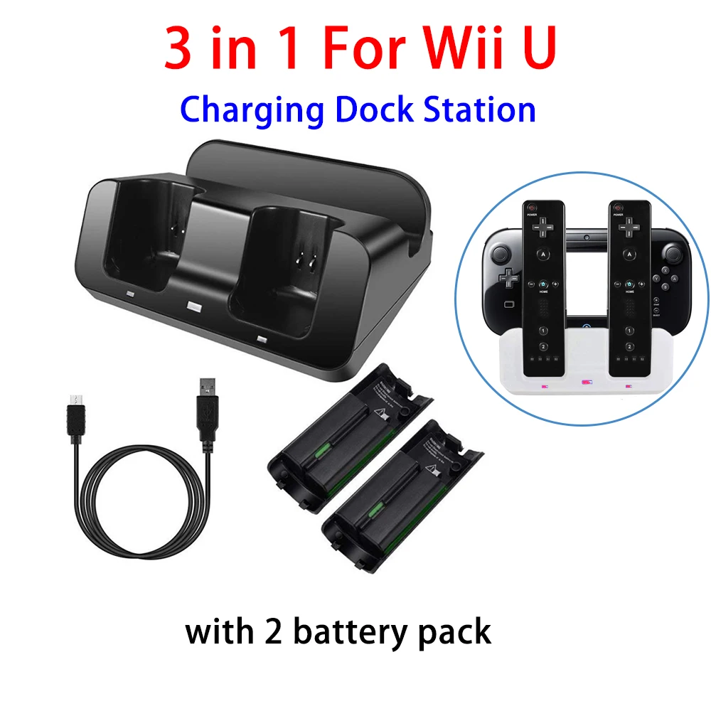 

3 In 1 Charging Dock Station for Wii U Pad Console With 2 Battery Pack for Wii U Remote Control Charge Base with LED Indicator