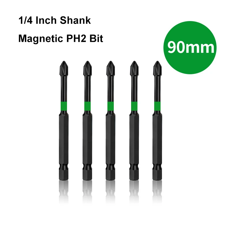 Набор наконечников для отвертки PH2 с крестовой головкой, 5 шт., устойчивые к темперу, магнитные наконечники для привода Imapct, 1/4 дюйма, набор наконечников для безопасности Phillip, электроинструмент