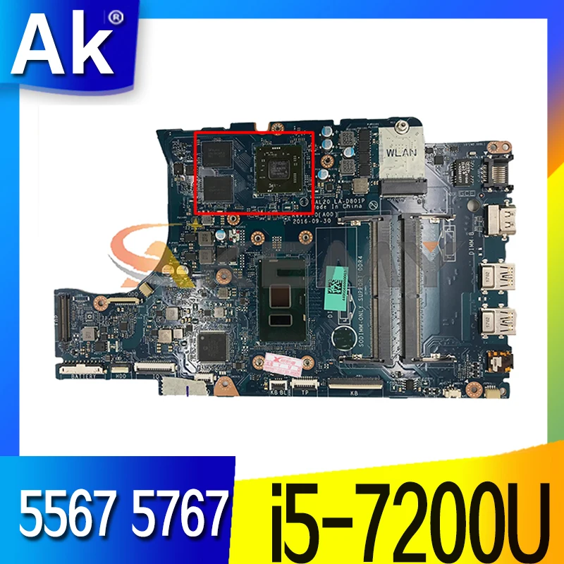 

CN-02PVGT 02PVGT 2PVGT For dell Inspiron 5567 5767 Laptop Motherboard BAL20 LA-D801P With i5-7200U 216-0889018 100% Test Working