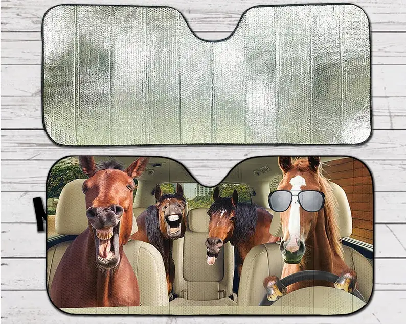 

Horses Family Driving Car Sunshade, Horses Lovers, gift for him, Car Auto Sun Shade, Car Windshield, Car Accessories, Farmer, gi