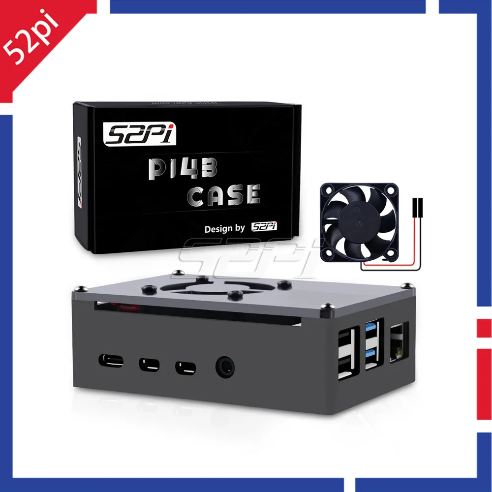 

52Pi Raspberry Pi 4B Metal Case Aluminiun Shell With Cooling Fan