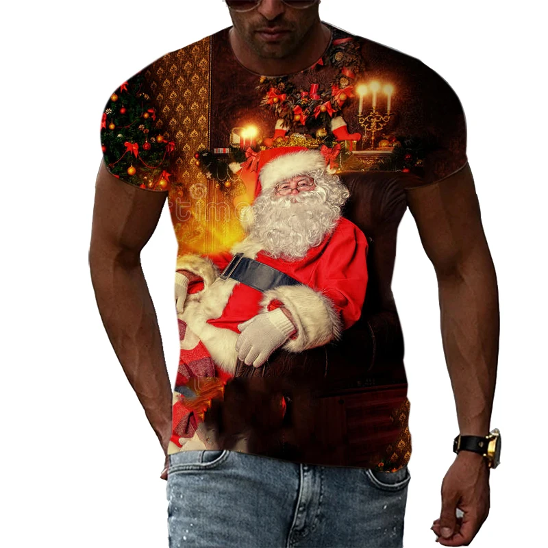 

2022 trendy creative Christmas design t-shirt fashion 3D printing casual short sleeved t-shirt hip-hop men's t-shirt