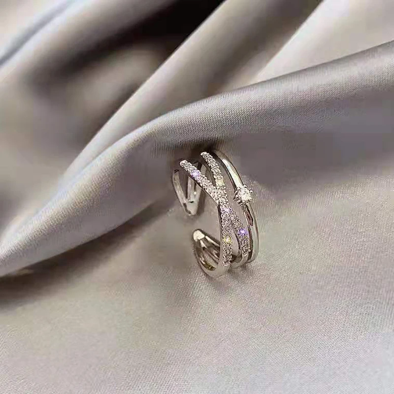 

New Charming Cross Opening Rings for Women Adjustable Design Beautiful Jewelry Shiny Aaa Zircon Wedding Party Jewelry Gift 2022