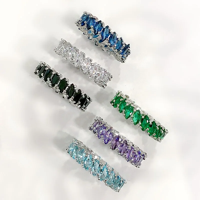 

Fashion Silver Plated Multicolor CZ Zircon Women's Rings Black White Blue Crystal Gems Stone Engagement Wedding Ring Jewelry