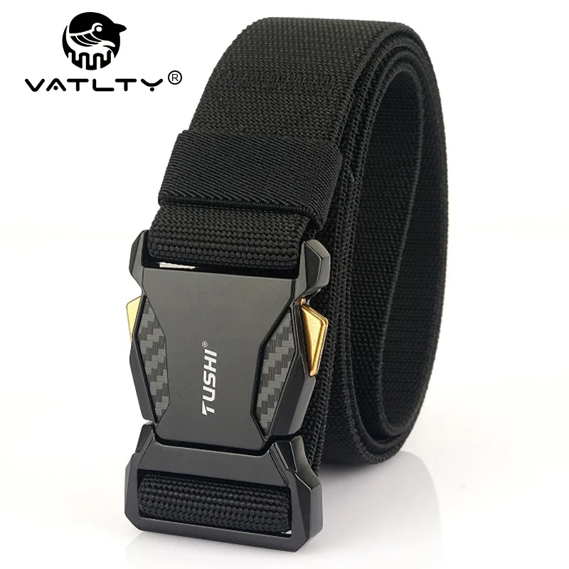 Official enuine  Elastic Belt for Men Alloy Buckle Quick Release Carbon Texture Military Tactical Belt Stretc irdles Male