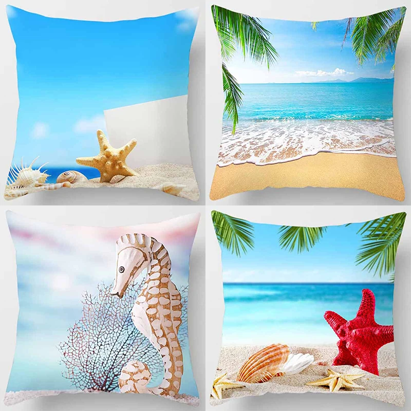 

45x45cm Refreshing beach scenery Seashell Sunset Glow Printed Pillowcase Sofa Hotel Car Seat Cushion Cover modern home decor