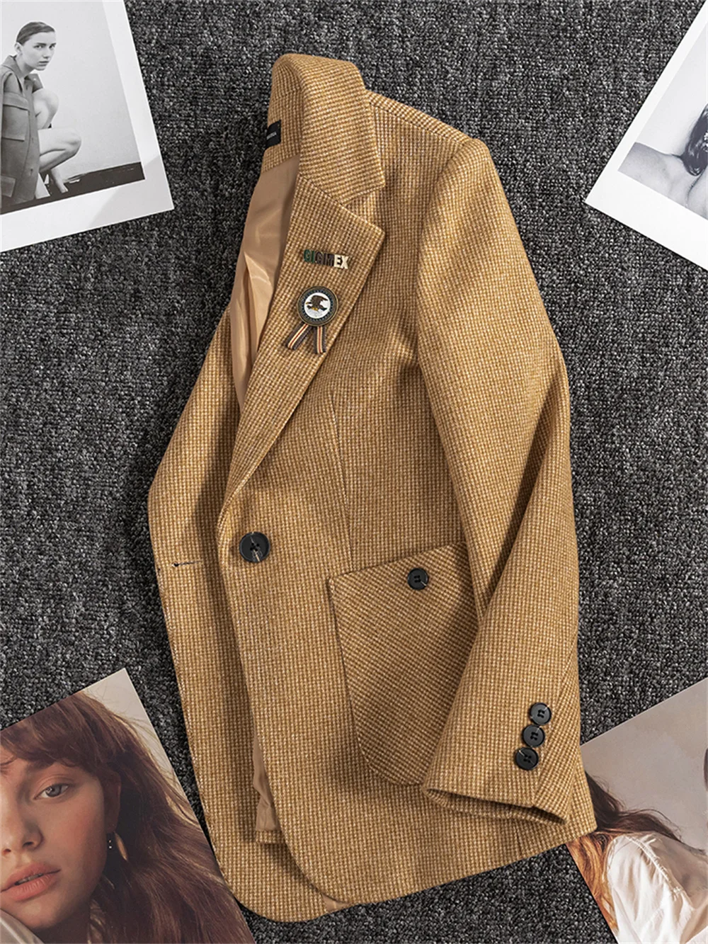 Women Blazer Yellow Brown Gray Pink Female Casual Long Sleeve Single Button Slim Coat Ladies Business Work Wear Formal Jacket