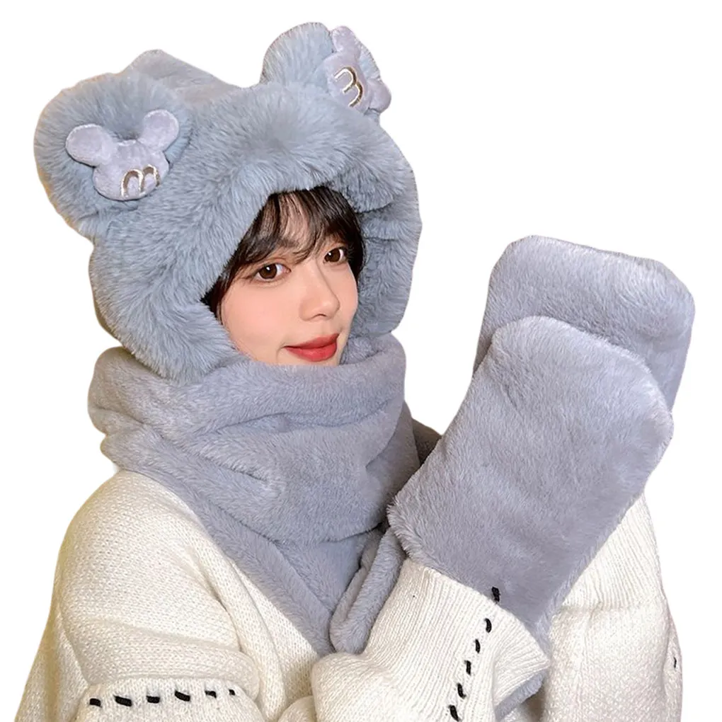 

3-in-1 Women Warm Hat Camping Scarf Gloves Cap Headwear Clothing Accessory