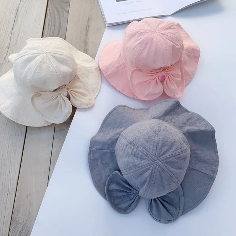 

Панама из 100% хлопка для детей, детская шапка от солнца, с бантом, с защитой от ультрафиолета, летняя