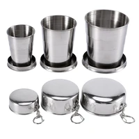 stainless steel folding cup with keychain camping folding cup traveling outdoor collapsible cup with lid portable drinkware