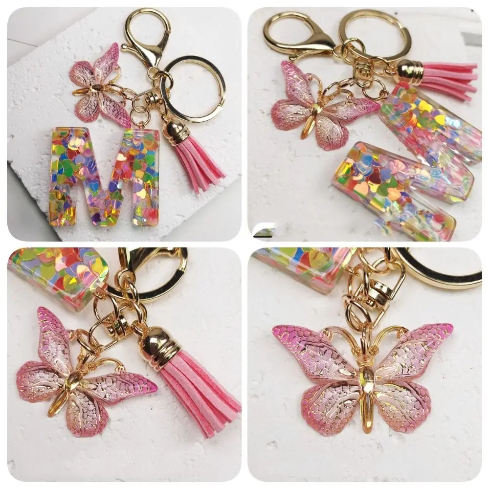 Модный брелок с 26 буквами мечты блестками алфавитом бабочкой инициалом