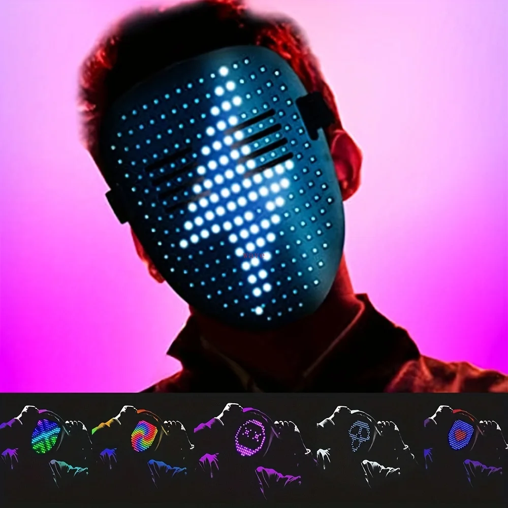 

Halloween LED Mask With Gesture Sensing Changing Face Glowing Mask For Carnival Party Prom Props