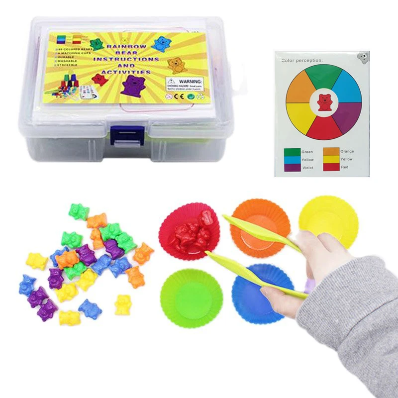 

62pcs/set Colorful Counting Bears With Stacking Cups Montessori Educational Toys Math Tools Color Sorting Matching Game Play Toy