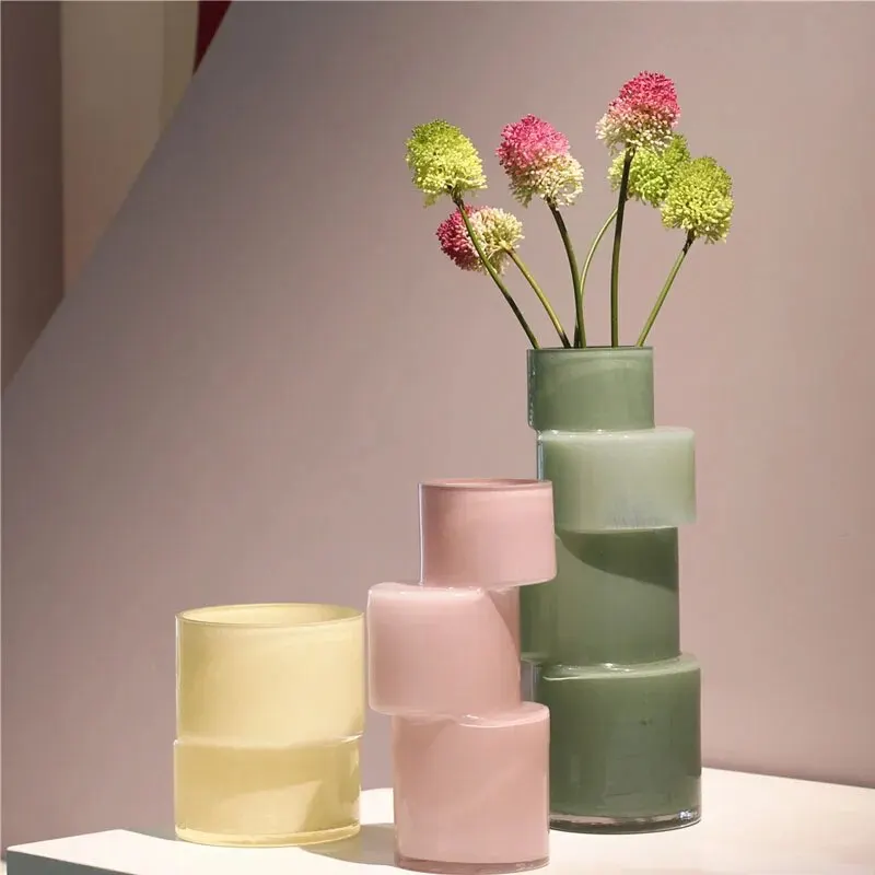 Скандинавская прозрачная цветная бамбуковая стеклянная ваза для гостиной