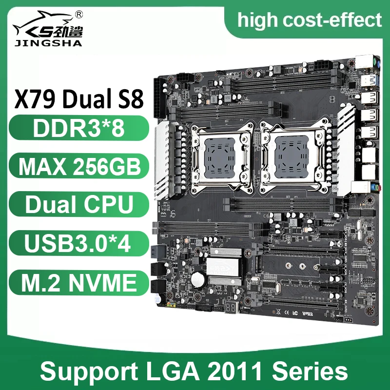 

JINGSHA X79 S8 Dual CPU LGA2011 Motherboard E-ATX Support For Dual E5 V1V2 Eight Channel DDR3 ECC REG 256G X79DUAL Mobo M.2 SATA