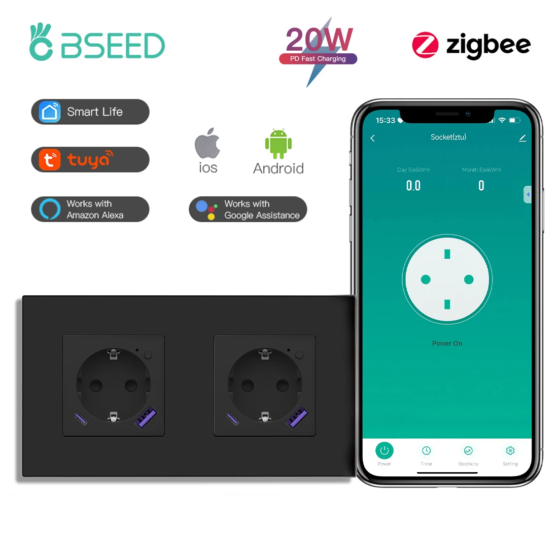 

Умная розетка BSEED Zigbee EU с USB Type-C