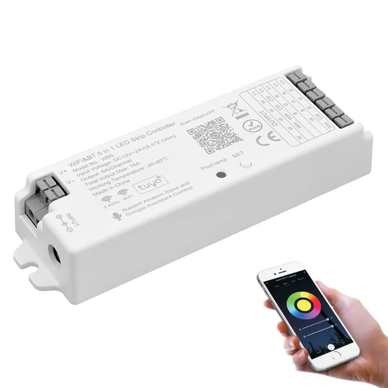 Фото DC12-24V WB5 5 в 1 RGB CCT Светодиодный контроллер с изменением цвета Wi-Fi Беспроводная группа синхронизации 360 Вт Поддержка Alexa и Google Home №1